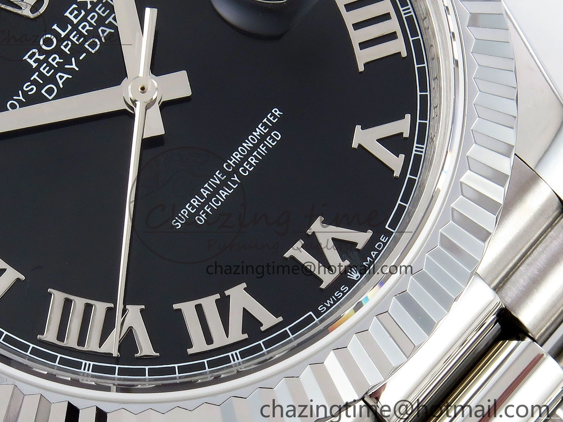 0213 Classic DayDate 40 SS JDF 904L Steel Black Roman Dial on President Bracelet VR3255 V3 (Gain Weight) 1434